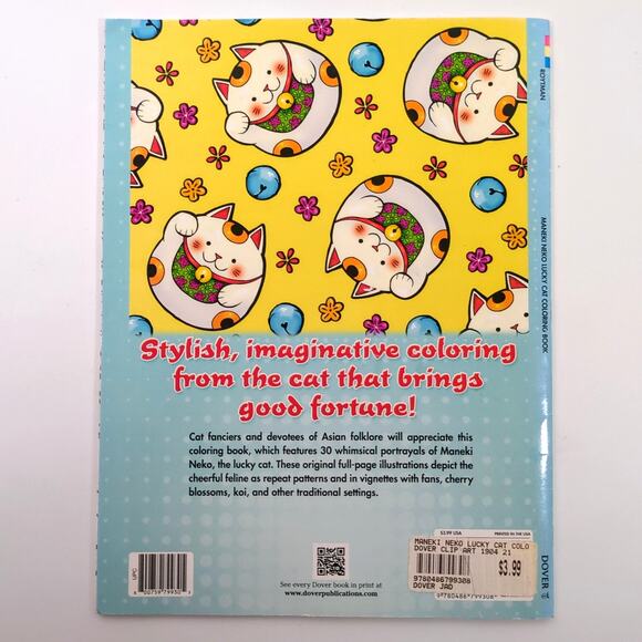 Maneki Neko Lucky Cat Coloring Book Dover New and Unused Kawaii Japan - Picture 2 of 4